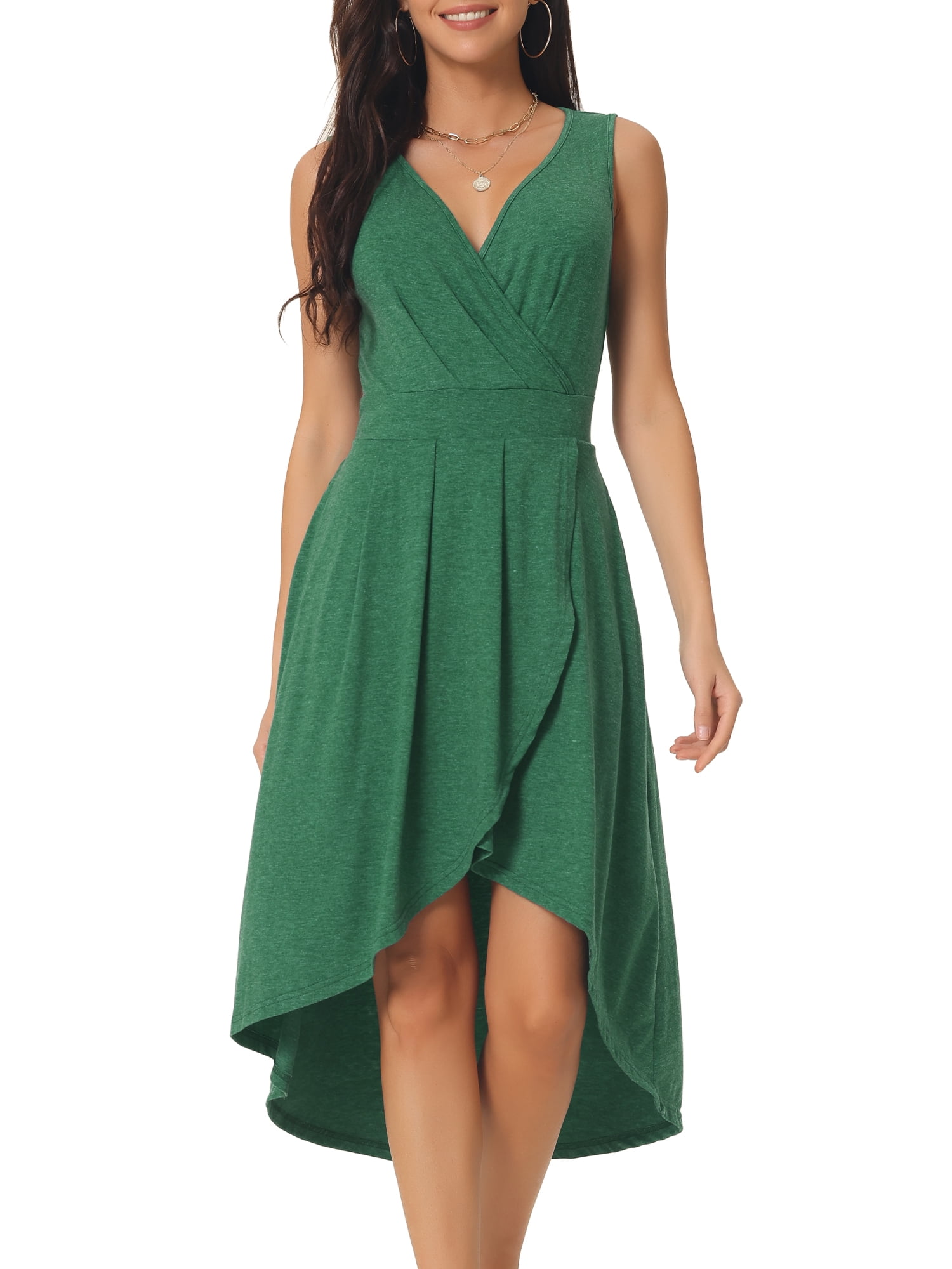 DARING DIVA Women's V Neck Sleeveless Midi Wrap Dresses M Green