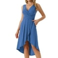 thumbnail image 1 of DARING DIVA Women's V Neck Sleeveless Midi Wrap Dresses S Deep Blue, 1 of 7