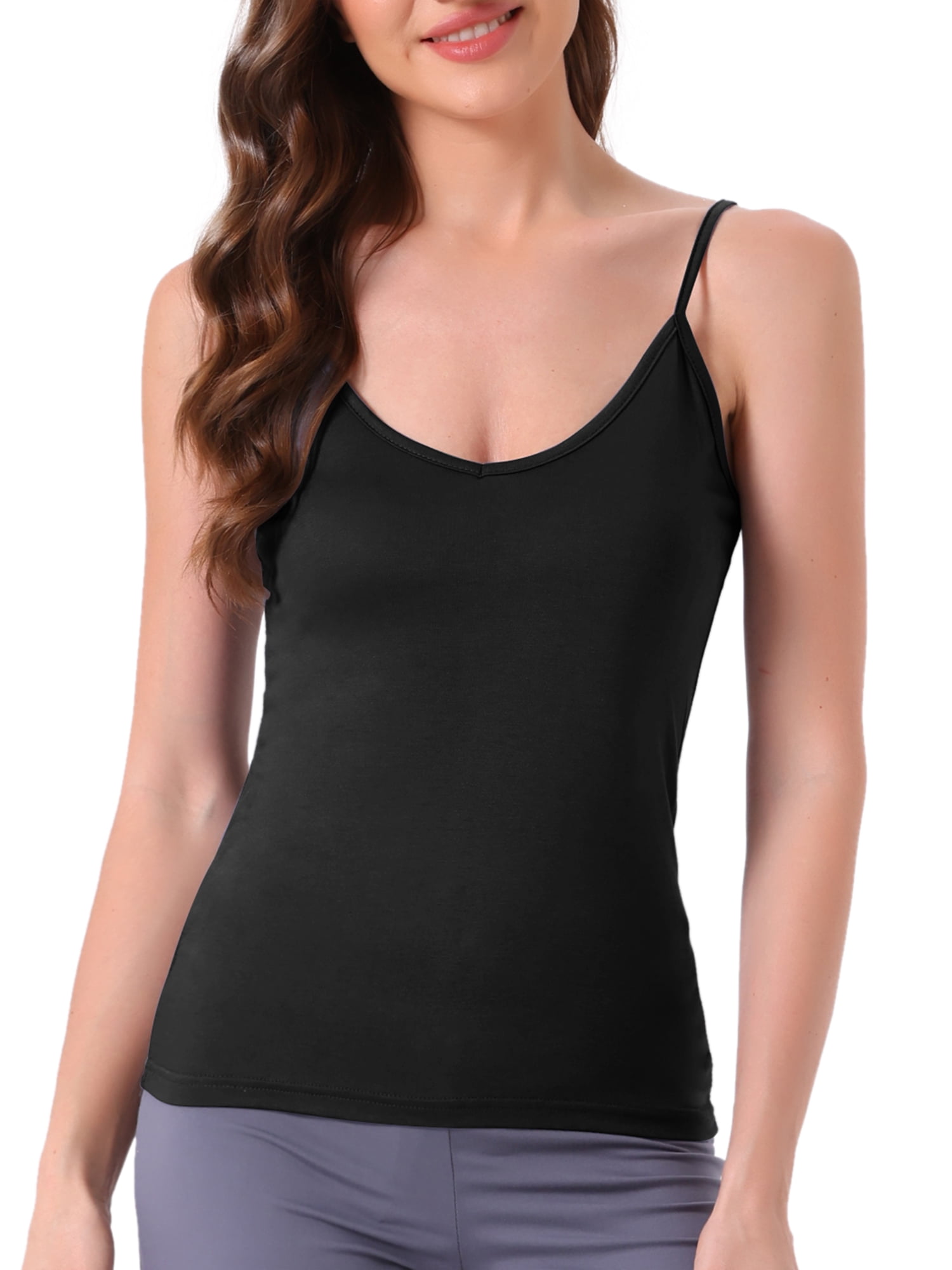 DARING DIVA Women's V Neck Sleeveless Undershirt Spaghetti Strap Tank Tops S Black