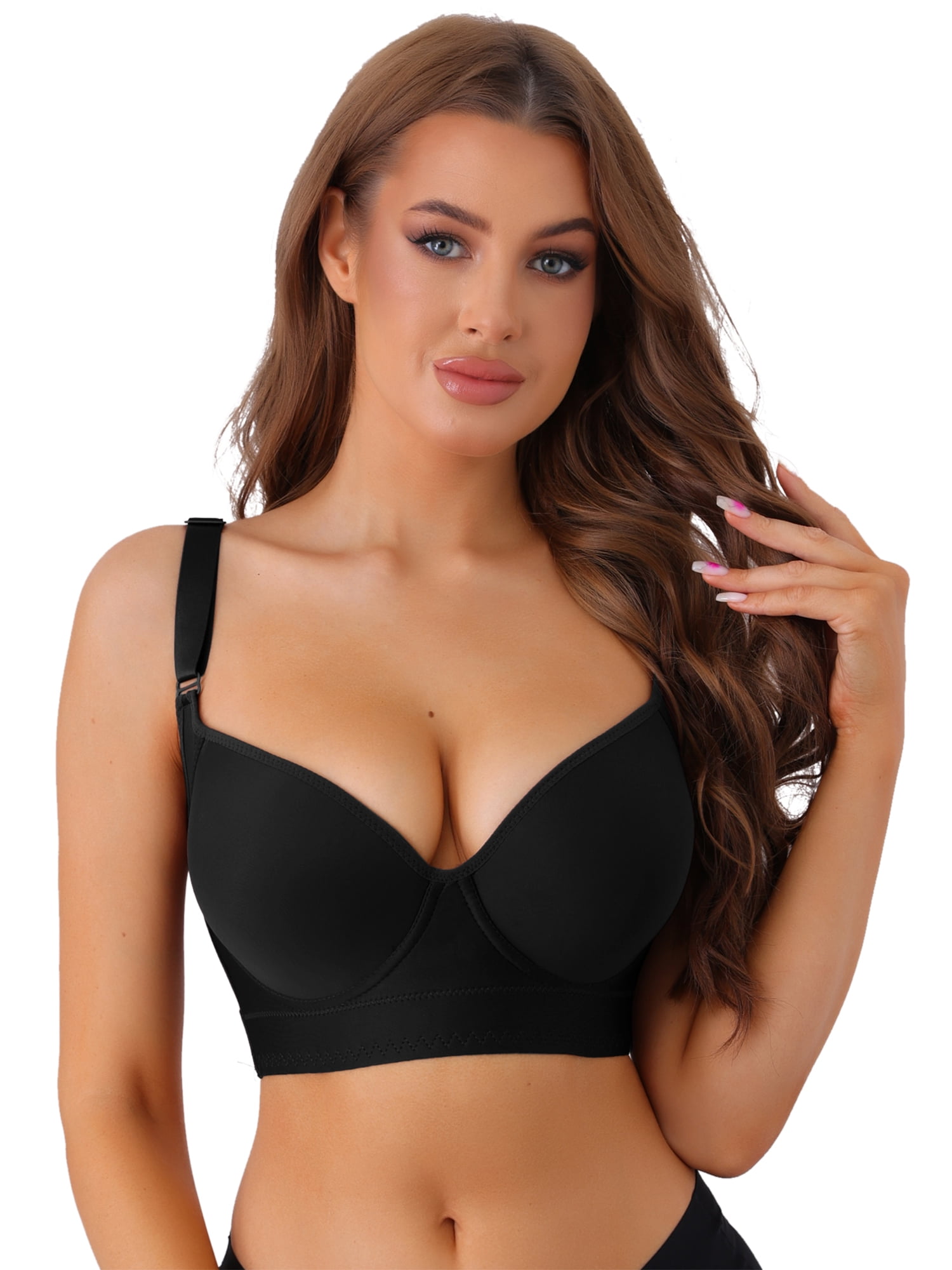 DARING DIVA Women's V-Neck Underwire Bra Push-Up Plus Size Underwear Black 36 C