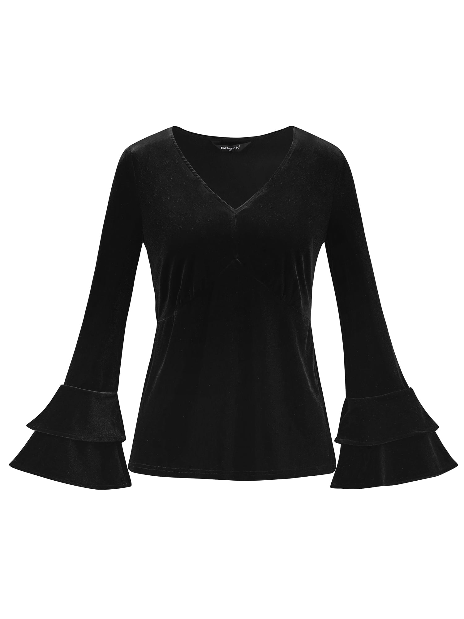 DARING DIVA Women's V Neck Velvet Blouse Flare Casual Top S Black