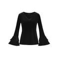 thumbnail image 1 of DARING DIVA Women's V Neck Velvet Blouse Flare Casual Top XS Black, 1 of 6