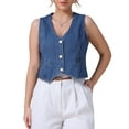 thumbnail image 1 of DARING DIVA Women's V Neck Waistcoat Top Casual Jean Vests 2XL Blue, 1 of 7