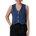 thumbnail image 1 of DARING DIVA Women's V Neck Waistcoat Top Casual Jean Vests S Dark Blue, 1 of 7