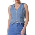 thumbnail image 1 of DARING DIVA Women's V Neck Waistcoat Top Casual Jean Vests XL Light Blue, 1 of 7