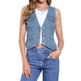 thumbnail image 1 of DARING DIVA Women's V Neck Western Waistcoat Sleeveless Jean Jacket S Blue, 1 of 6
