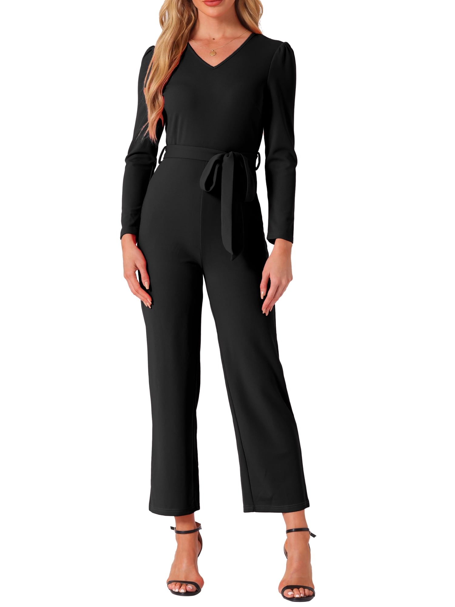 DARING DIVA Women's V Neck Wide Leg Elegant Knit Jumpsuits XL Black