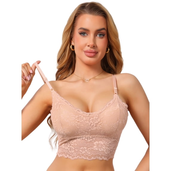 DARING DIVA Women's V Neck Wireless Adjustable Spaghetti Straps Padded Bras Medium Beige