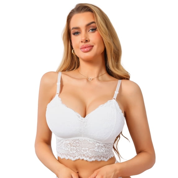 DARING DIVA Women's V Neck Wireless Adjustable Spaghetti Straps Padded Bras Medium White