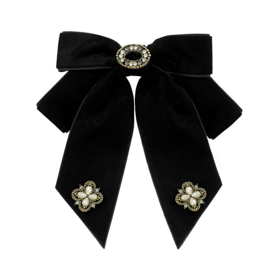 DARING DIVA Women's Velvet Alloy Rhinestone Pre-Tied Bow Tie Black