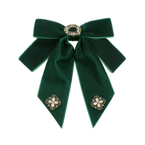 DARING DIVA Women's Velvet Alloy Rhinestone Pre-Tied Bow Tie Green