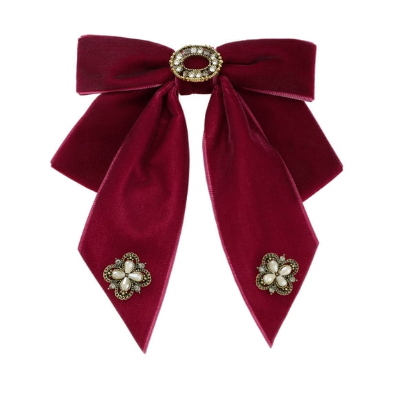 DARING DIVA Women's Velvet Alloy Rhinestone Pre-Tied Bow Tie Red