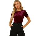 thumbnail image 1 of DARING DIVA Women's Velvet Blouse Tops Crew Neck Short Sleeve T-Shirt M Burgundy, 1 of 6