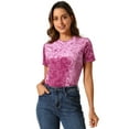 thumbnail image 1 of DARING DIVA Women's Velvet Blouse Tops Crew Neck Short Sleeve T-Shirt M Hot Pink, 1 of 6