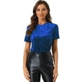 thumbnail image 1 of DARING DIVA Women's Velvet Blouse Tops Crew Neck Short Sleeve T-Shirt M Sapphire Blue, 1 of 6