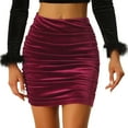 thumbnail image 1 of DARING DIVA Women's Velvet Bodycon Ruched Mini Skirts L Dark Red, 1 of 6