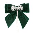 thumbnail image 1 of DARING DIVA Women's Velvet Faux Pearl Rhinestone Bow Tie Green, 1 of 5
