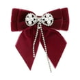 thumbnail image 1 of DARING DIVA Women's Velvet Faux Pearl Rhinestone Bow Tie Red, 1 of 5
