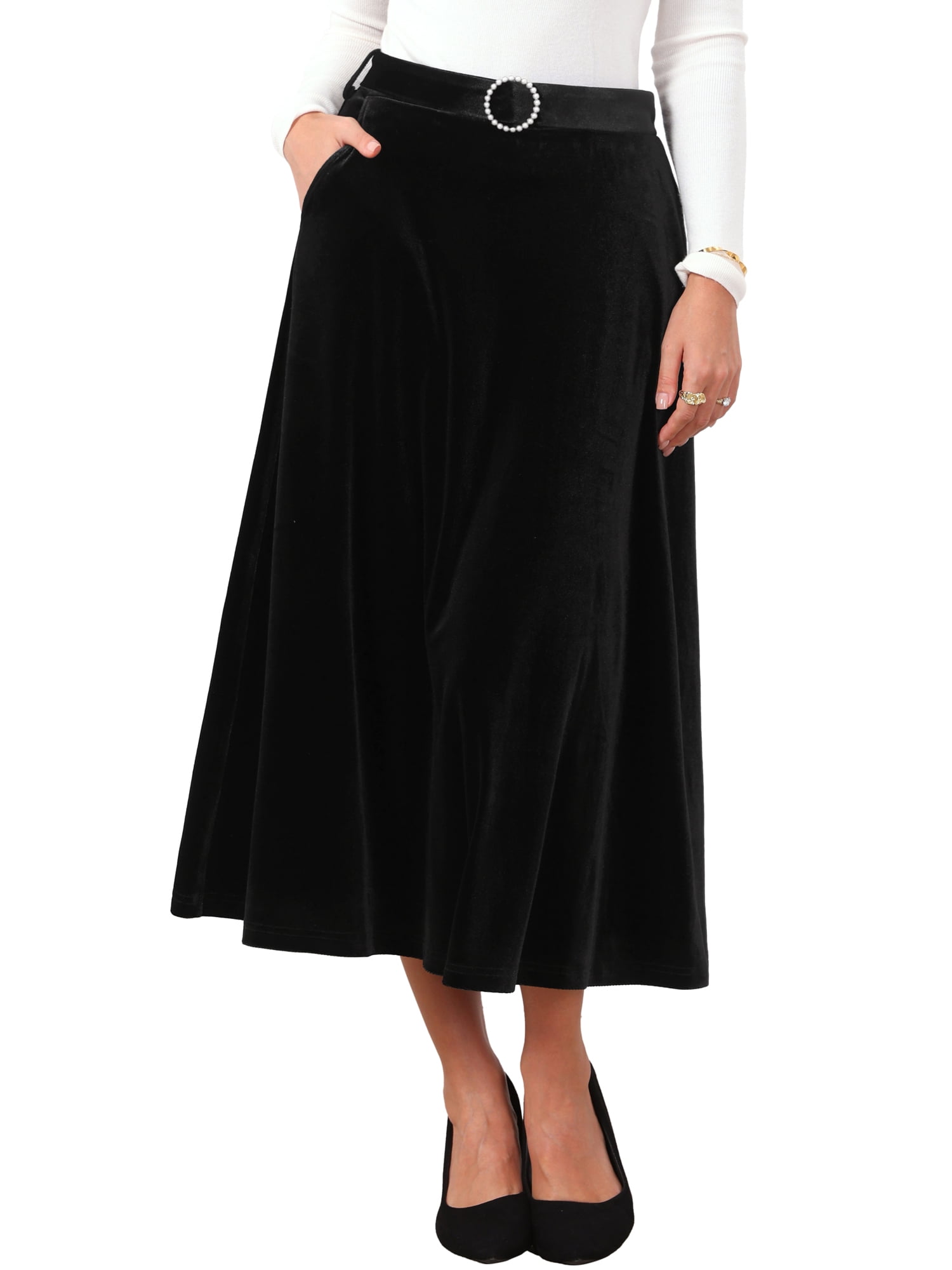 DARING DIVA Women's Velvet Long High Waist Elegant Cocktail Skirt 2XL Black