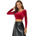 thumbnail image 1 of DARING DIVA Women's Velvet Long Sleeve Scoop Neck Solid Crop Top M Red, 1 of 6