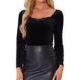thumbnail image 1 of DARING DIVA Women's Velvet Long Sleeve V Neck Stylish Blouses XS Black, 1 of 6