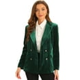 thumbnail image 1 of DARING DIVA Women's Velvet Notched Lapel Double Breasted Blazer Jacket XS Dark Green, 1 of 6