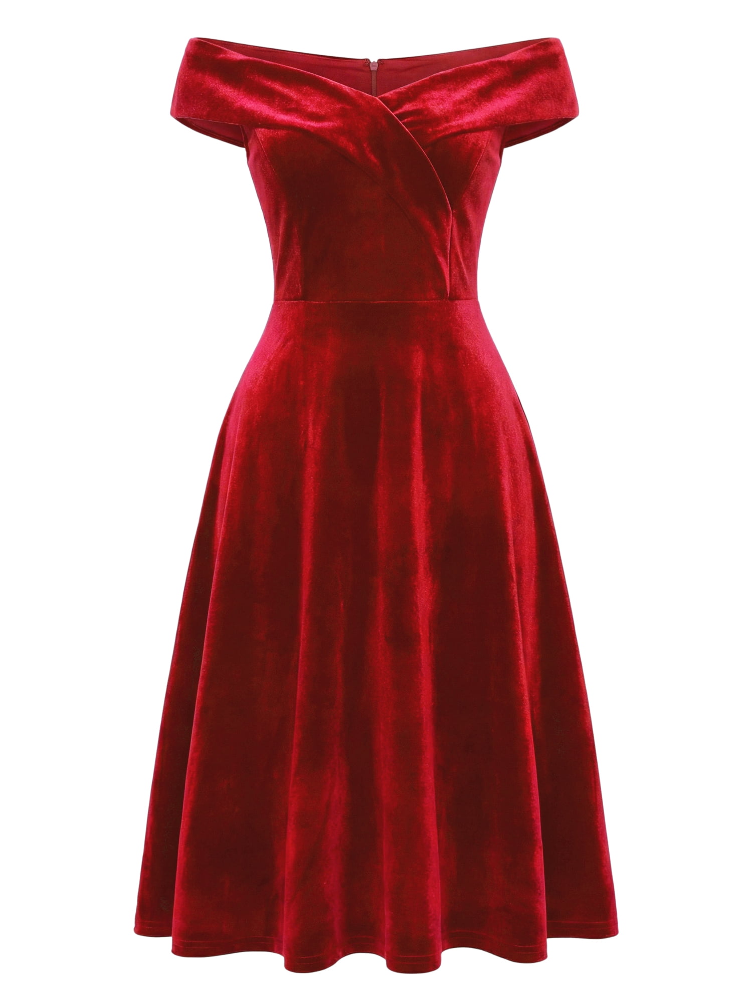 DARING DIVA Women's Velvet Off the Shoulder Cocktail A-Line Dress L Red
