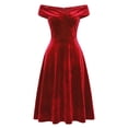 thumbnail image 1 of DARING DIVA Women's Velvet Off the Shoulder Cocktail A-Line Dress M Red, 1 of 6
