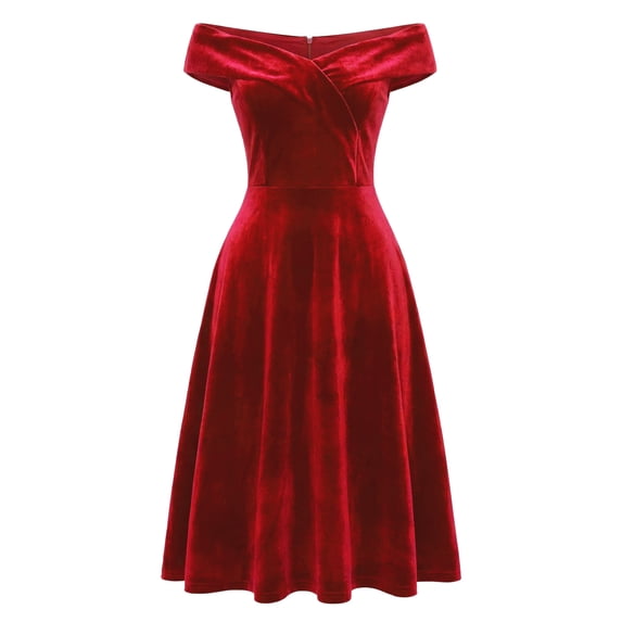 DARING DIVA Women's Velvet Off the Shoulder Cocktail A-Line Dress M Red