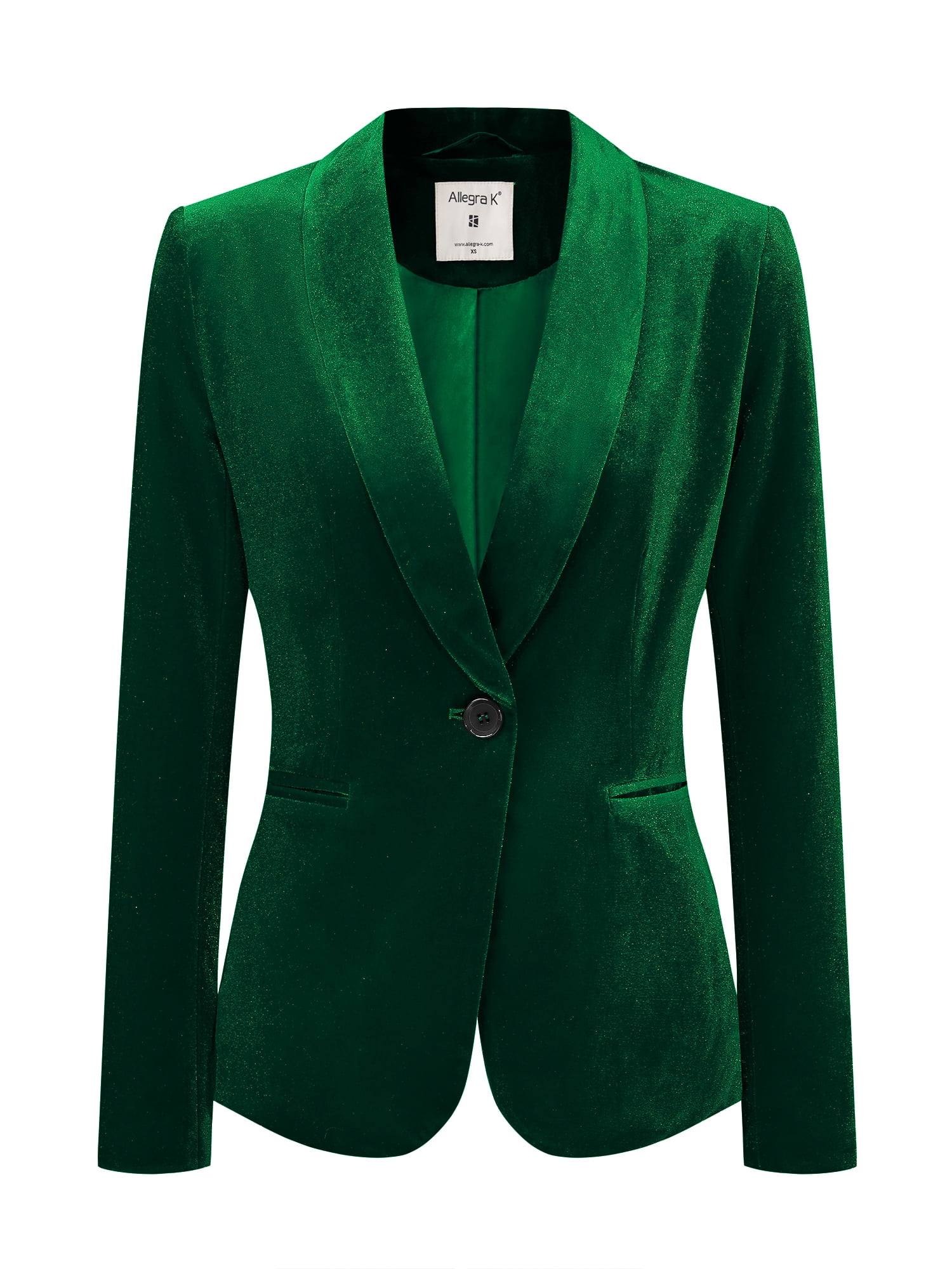 DARING DIVA Women's Velvet Office Coat Solid Shawl Collar Blazer 2XL Green