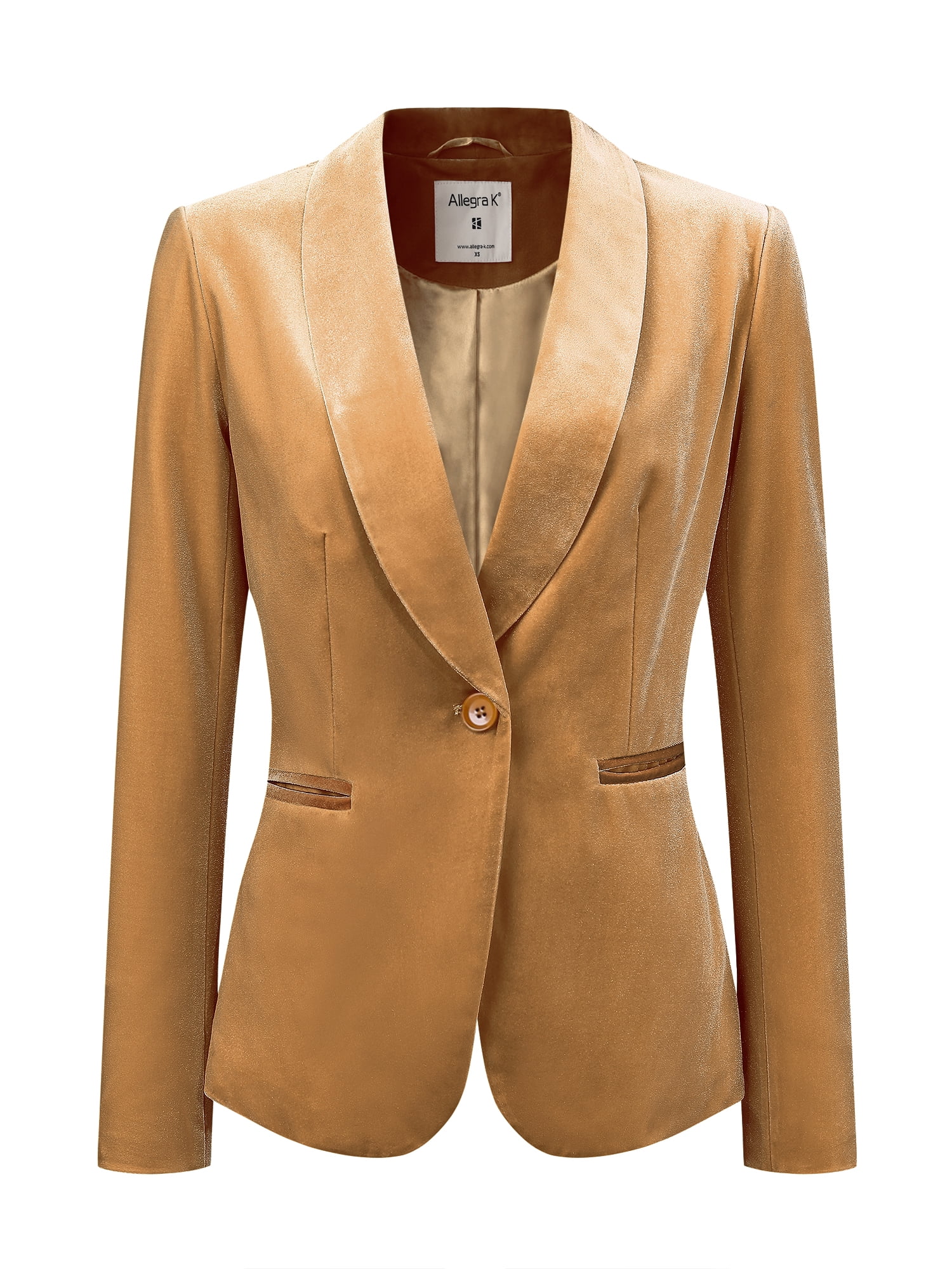 DARING DIVA Women's Velvet Office Coat Solid Shawl Collar Blazer S Dark Yellow