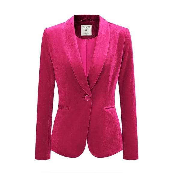 DARING DIVA Women's Velvet Office Coat Solid Shawl Collar Blazer S Hot Pink