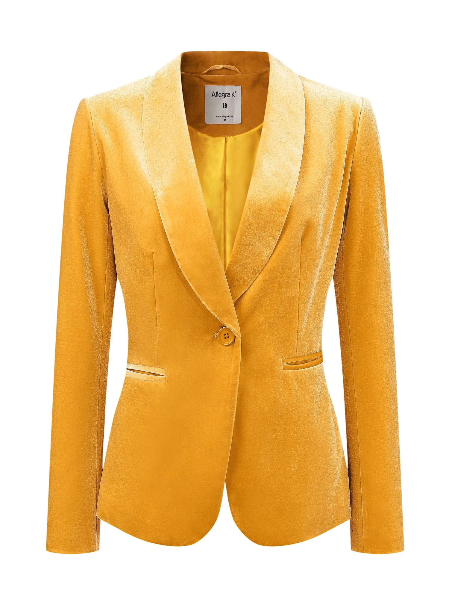 DARING DIVA Women's Velvet Office Coat Solid Shawl Collar Blazer S Yellow