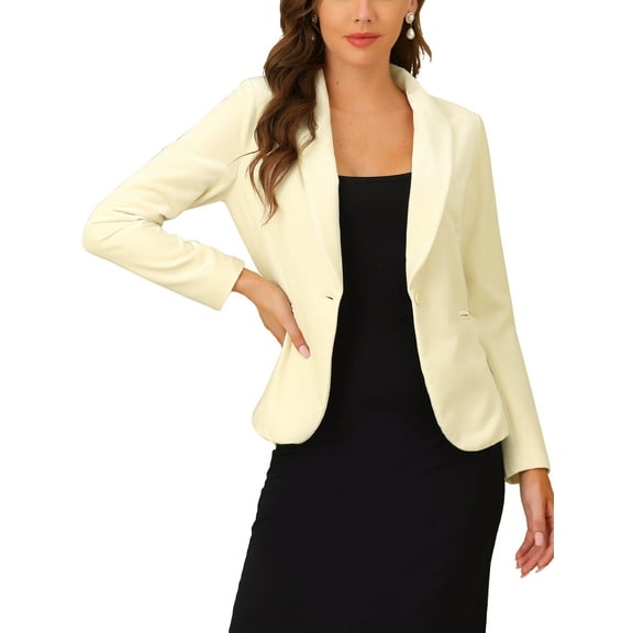 DARING DIVA Women's Velvet Office Coat Solid Shawl Collar Blazer XL Beige White