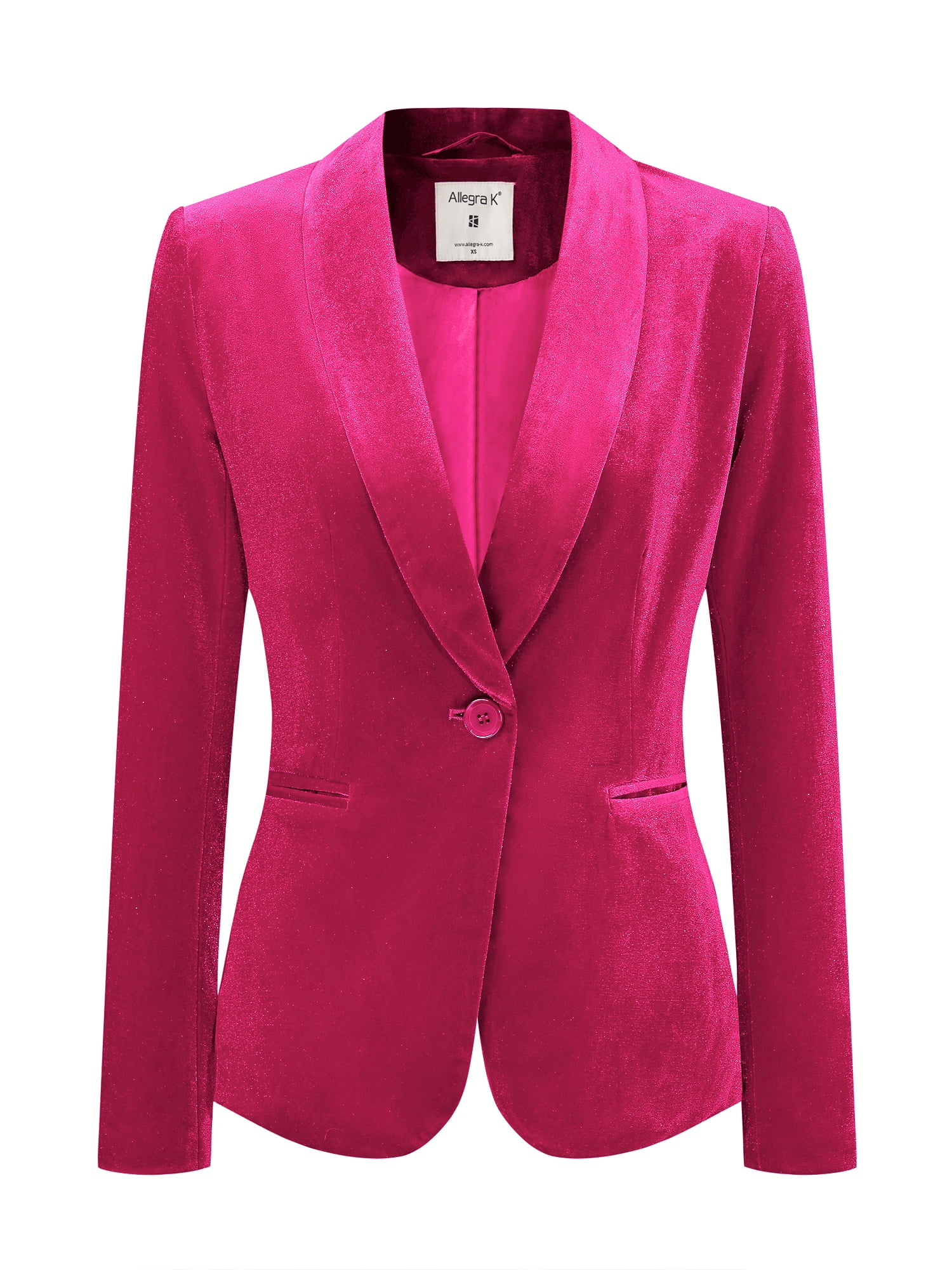 DARING DIVA Women's Velvet Office Coat Solid Shawl Collar Blazer XL Hot Pink