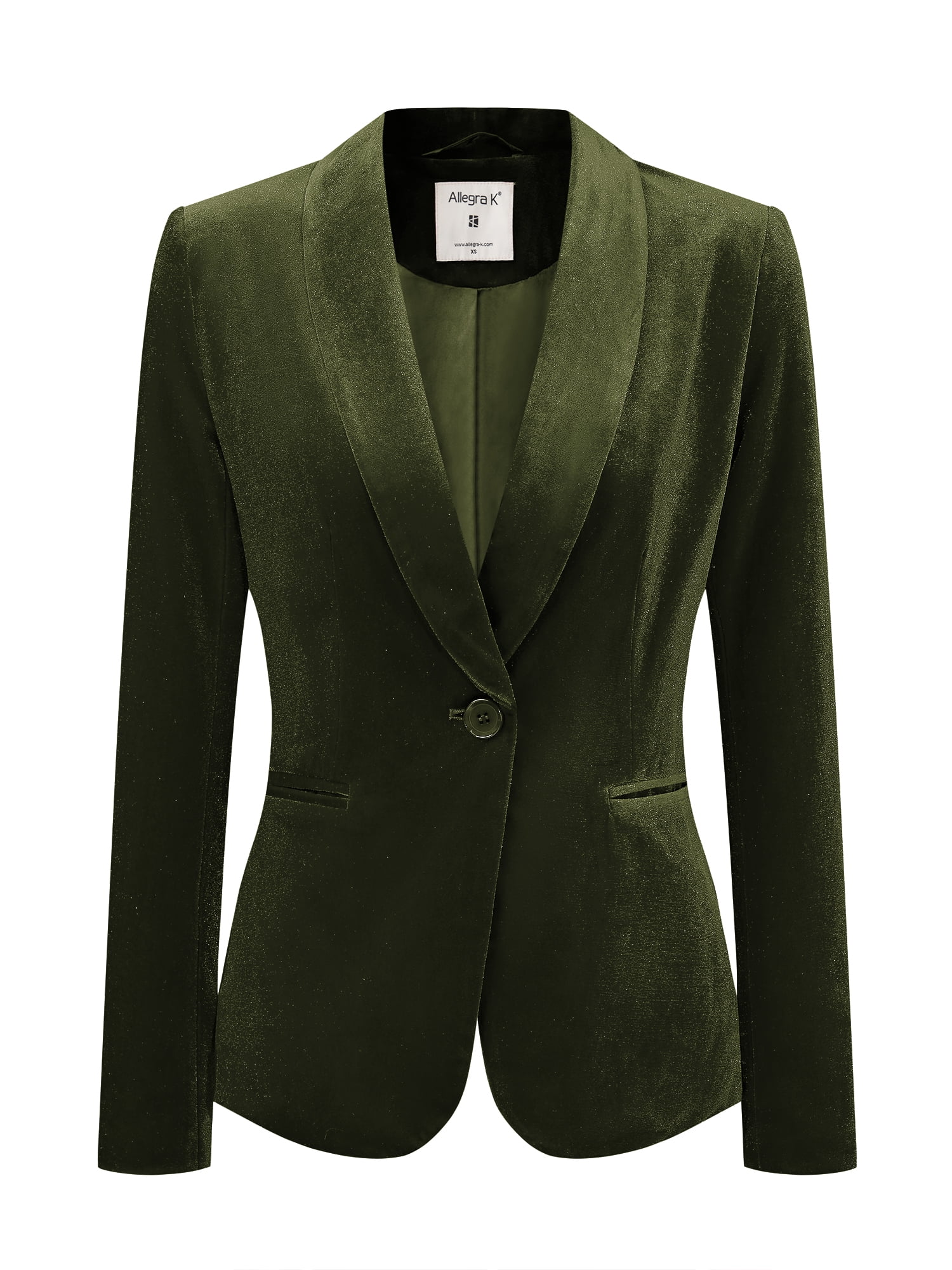 DARING DIVA Women's Velvet Office Coat Solid Shawl Collar Blazer XL Olive Green