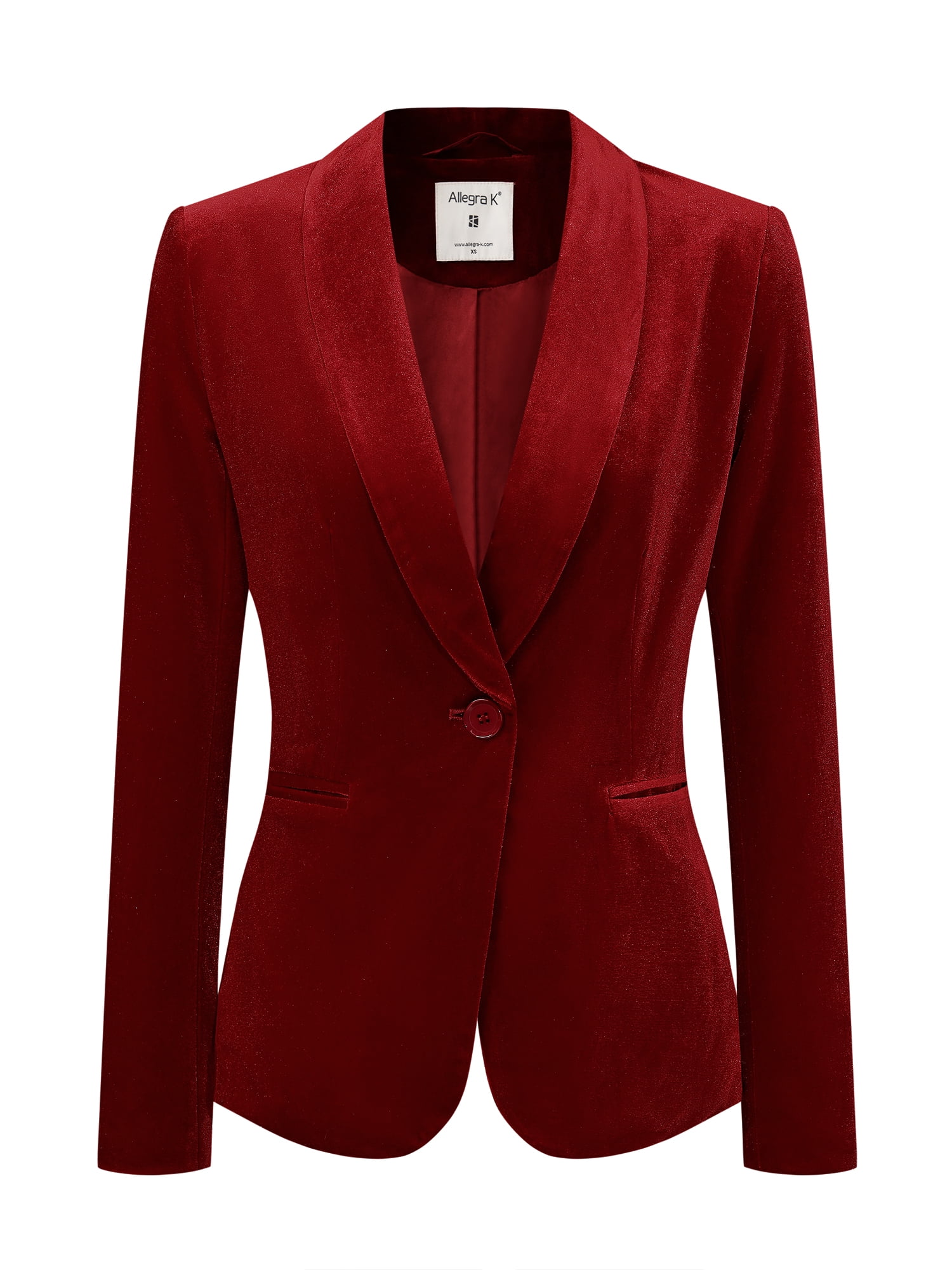 DARING DIVA Women's Velvet Office Coat Solid Shawl Collar Blazer XL Red