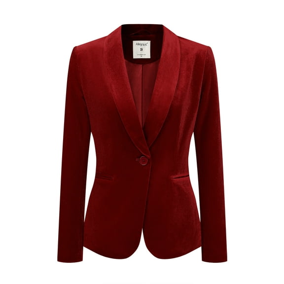 DARING DIVA Women's Velvet Office Coat Solid Shawl Collar Blazer XL Red