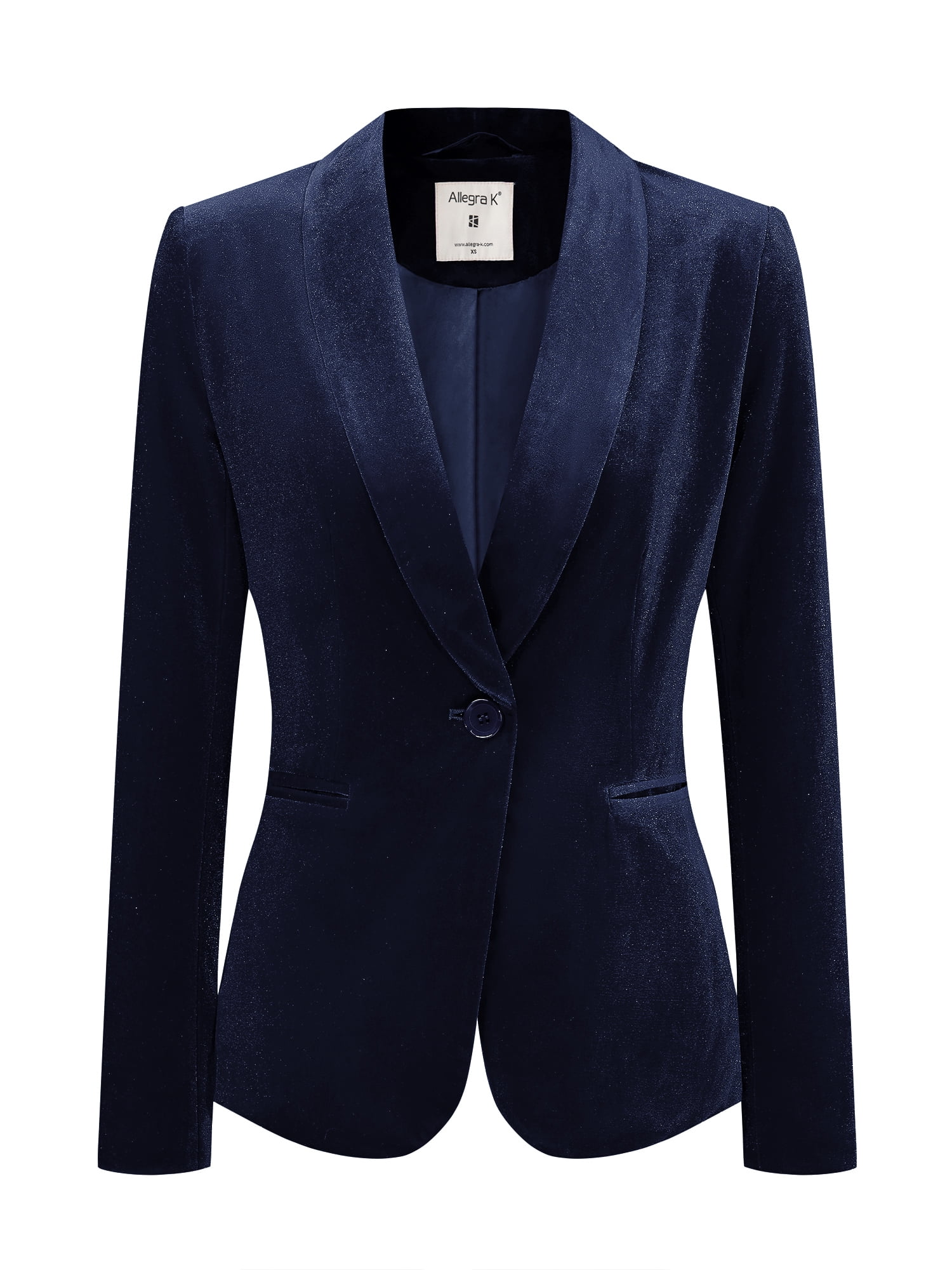 DARING DIVA Women's Velvet Office Coat Solid Shawl Collar Blazer XS Dark Blue