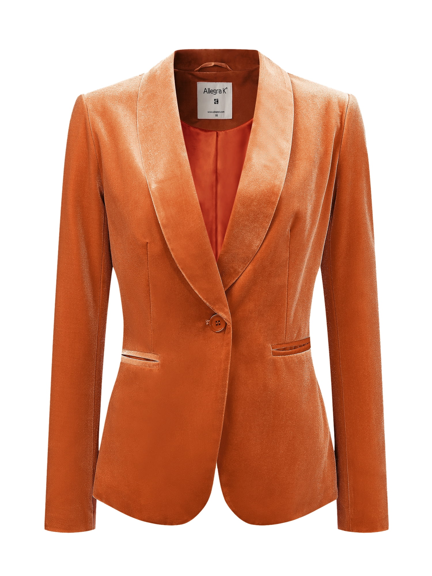 DARING DIVA Women's Velvet Office Coat Solid Shawl Collar Blazer XS Orange