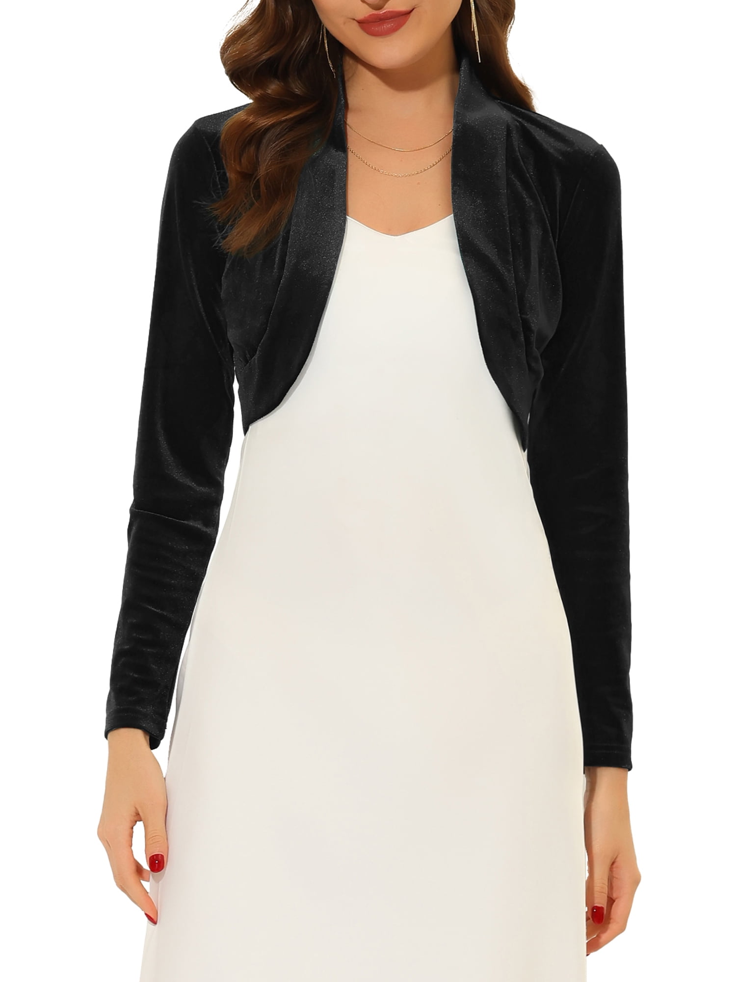DARING DIVA Women's Velvet Open Front Cropped Bolero Cardigan XL Black