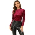 thumbnail image 1 of DARING DIVA Women's Velvet Round Neck Long Sleeve Casual Tops 3XL Burgundy, 1 of 5
