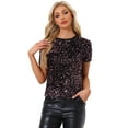 thumbnail image 1 of DARING DIVA Women's Velvet Sequin Short Sleeve Clubwear Blouse XS Black Pink, 1 of 6