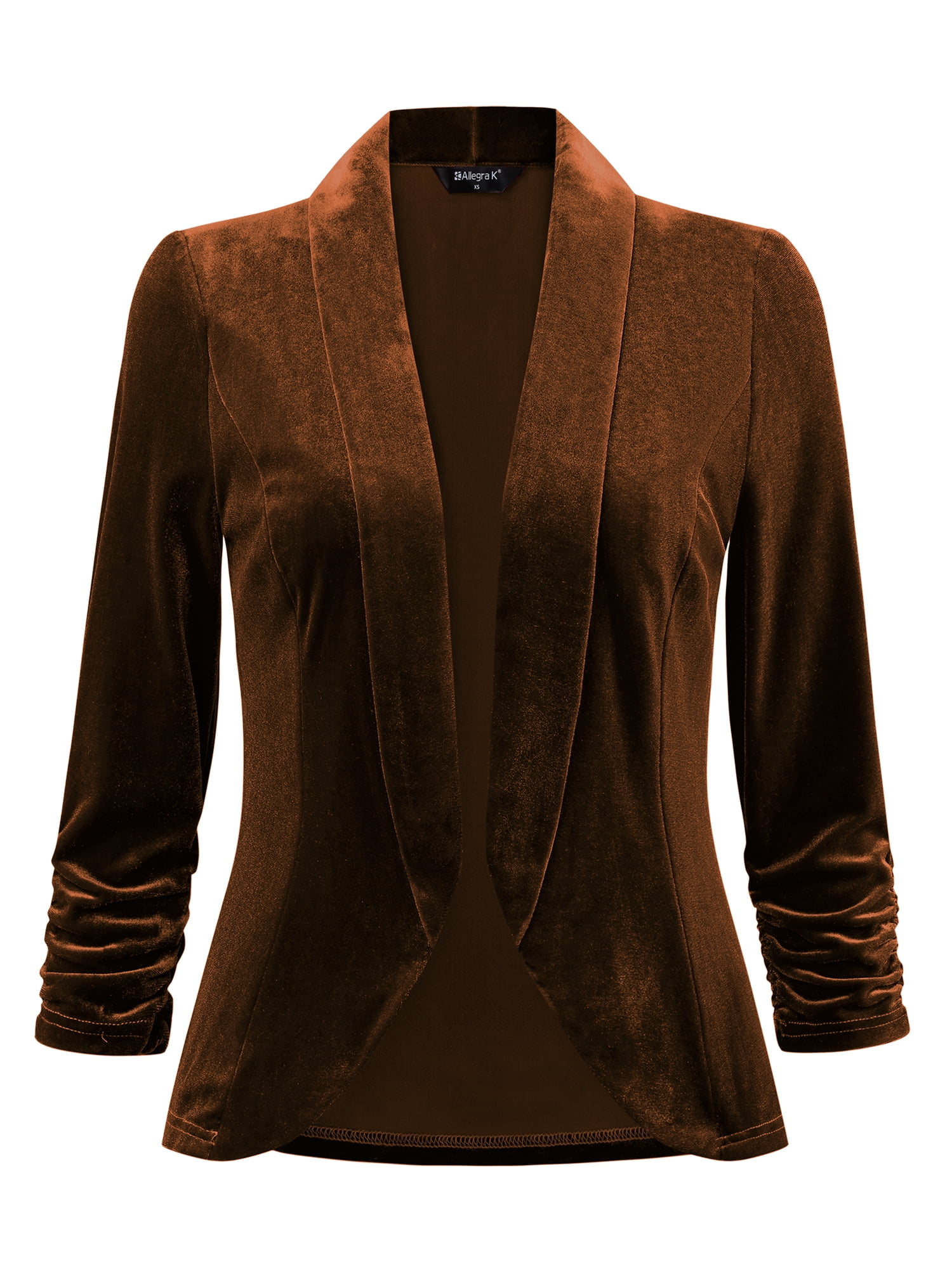 DARING DIVA Women's Velvet Shawl Lapel Collar Open Front Cardigans L Brown