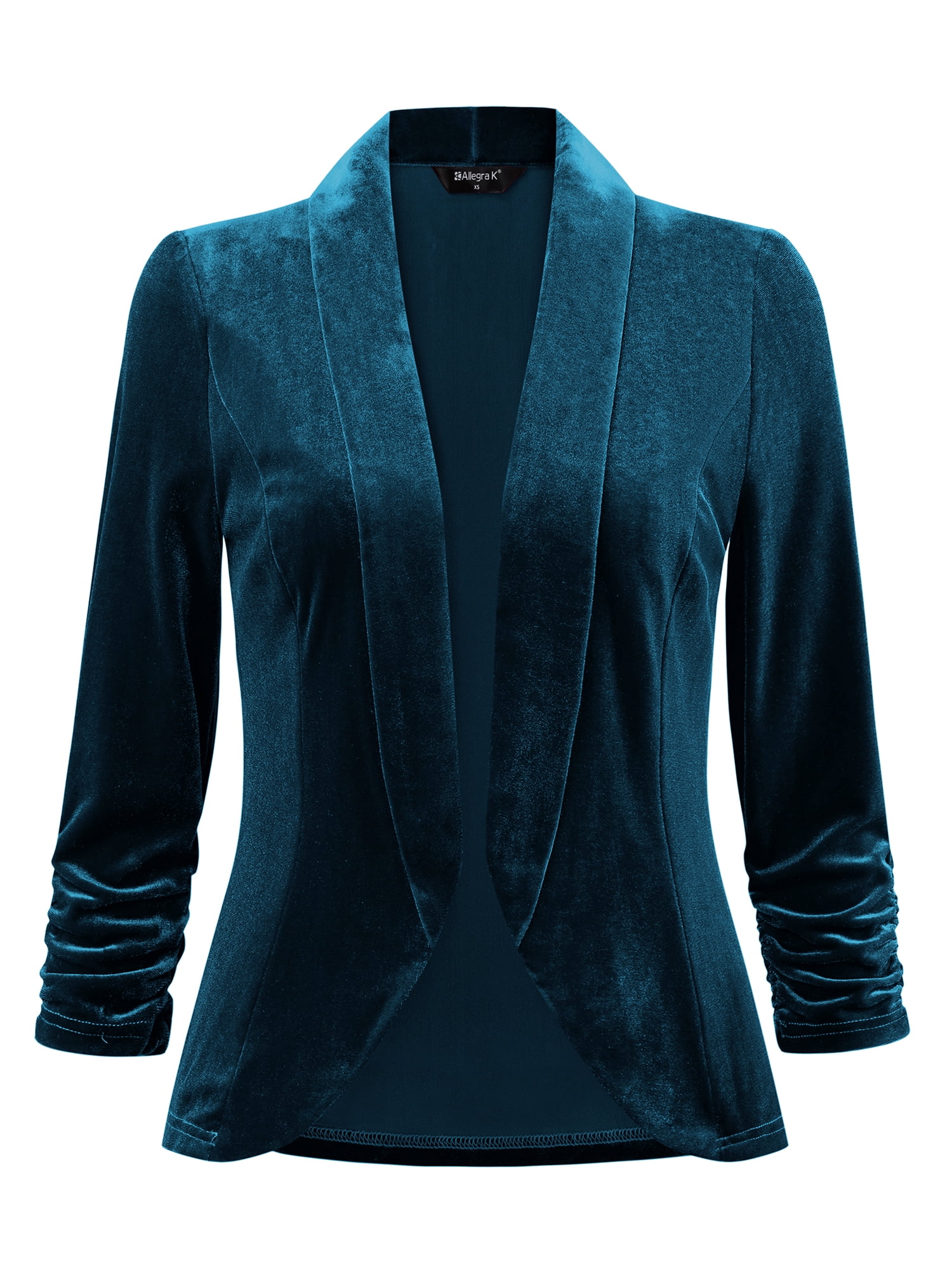 DARING DIVA Women's Velvet Shawl Lapel Collar Open Front Cardigans S Peacock Blue