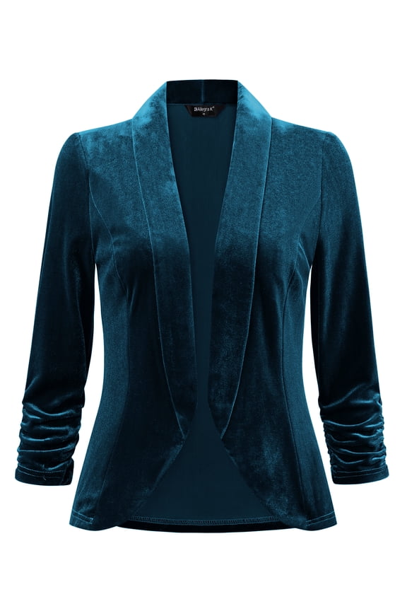 Women's Velvet Shawl Lapel Collar Open Front Cardigans XL Peacock Blue