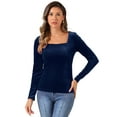 thumbnail image 1 of DARING DIVA Women's Velvet Square Neck Top T-Shirt Blouse S Dark Blue, 1 of 6
