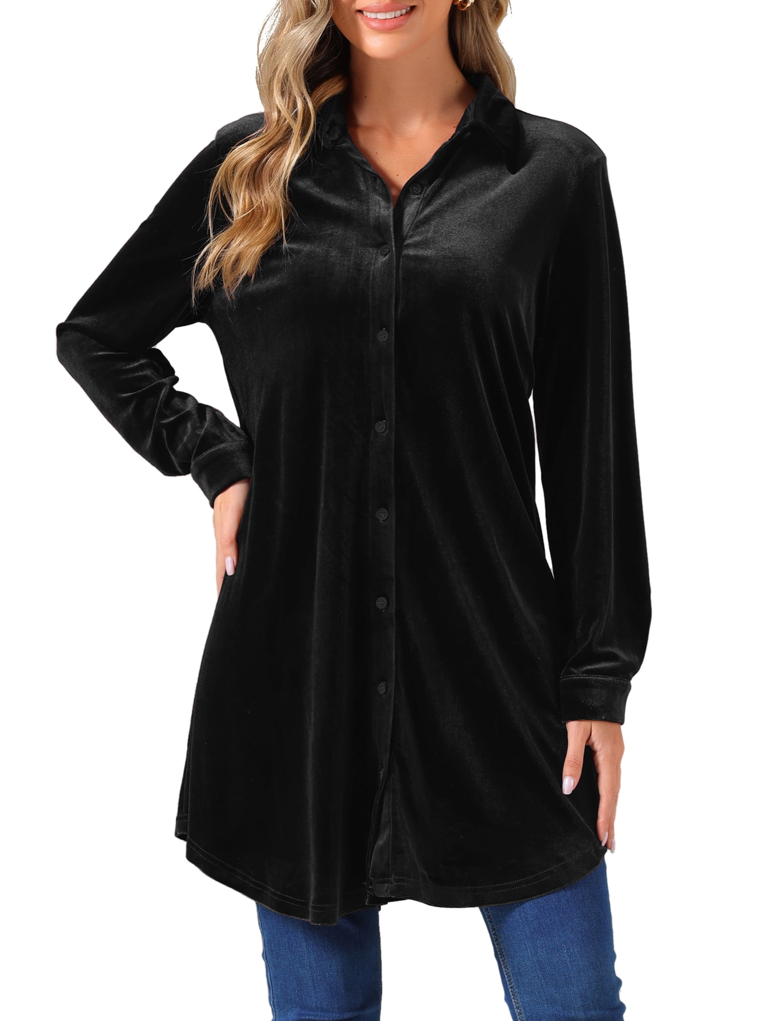 DARING DIVA Women's Velvet Tunic Tops Casual Long Sleeve Shirt Dress Black XL