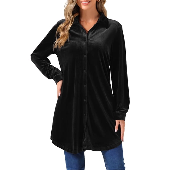 DARING DIVA Women's Velvet Tunic Tops Casual Long Sleeve Shirt Dress Black XL