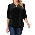 thumbnail image 1 of DARING DIVA Women's Velvet V Neck 3/4 Puff Sleeve Casual Blouse L Black, 1 of 8